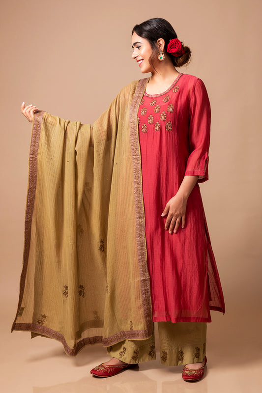 Antique Gold Zardozi Mulmul Lurex Dupatta