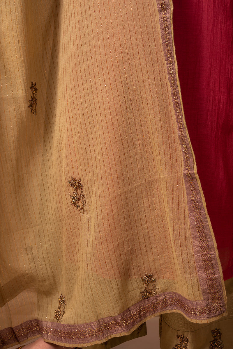 Antique Gold Zardozi Mulmul Lurex Dupatta