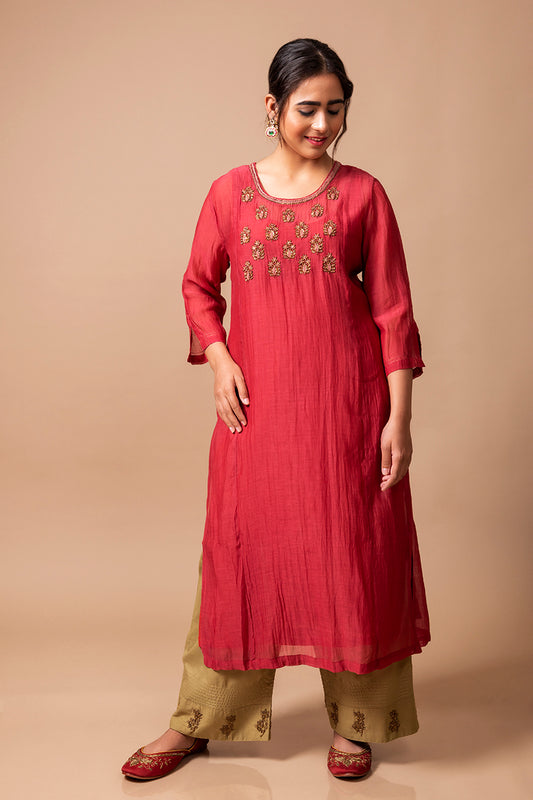 Red Chanderi Silk Kurta