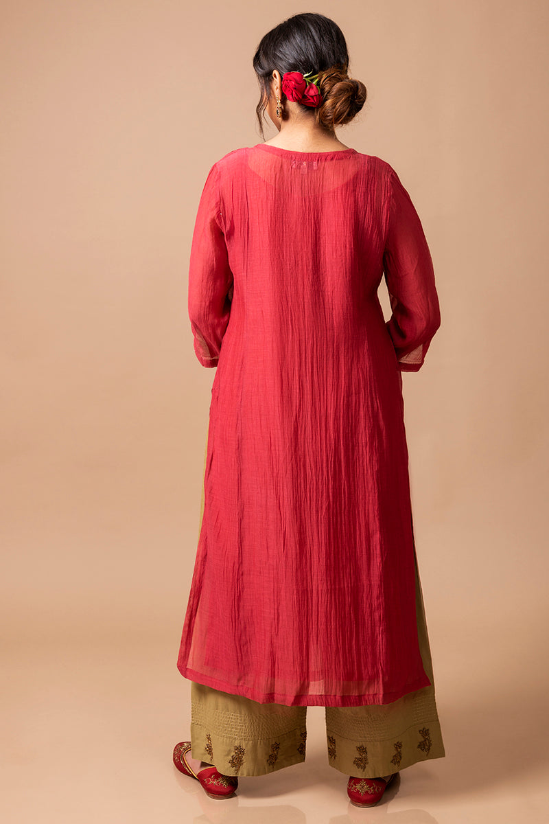 Red Chanderi Silk Kurta