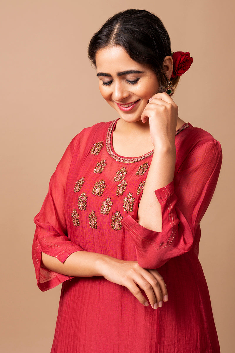 Red Chanderi Silk Kurta