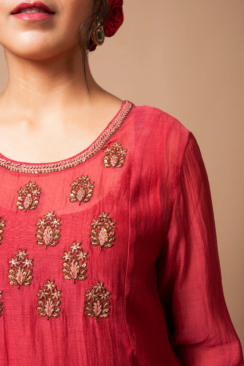 Red Chanderi Silk Kurta