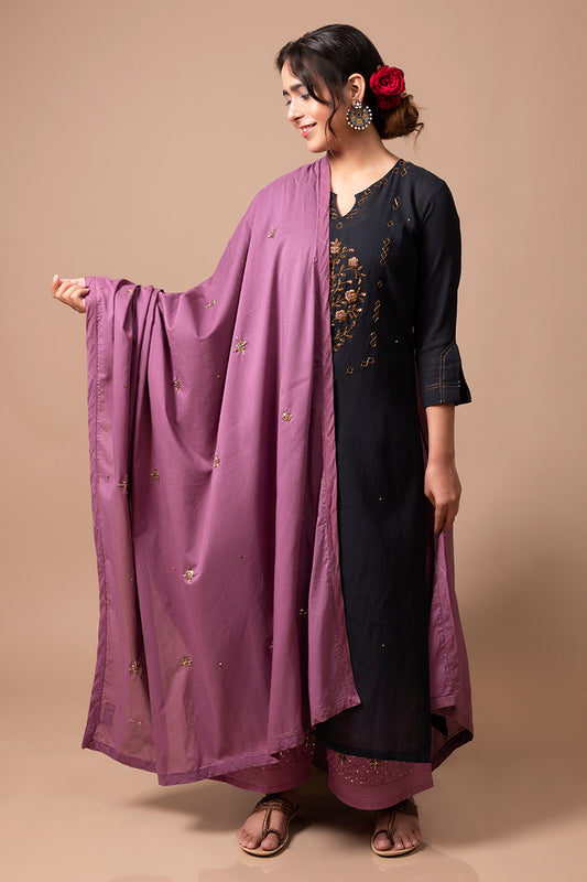 Purple Zardozi Cotton Dupatta