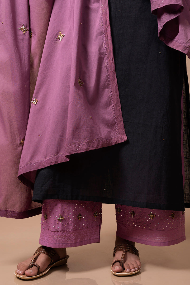 Black Cotton Linen Kurta Set