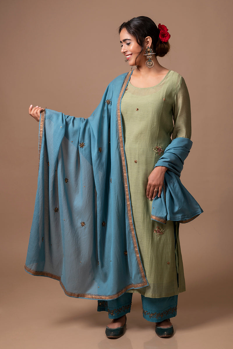 Green Chanderi Silk Kurta Set