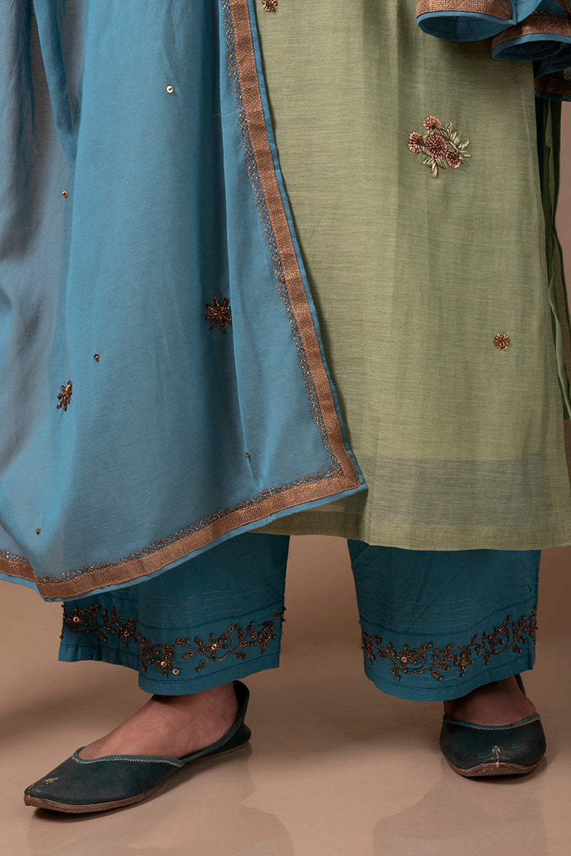 Green Chanderi Silk Kurta Set