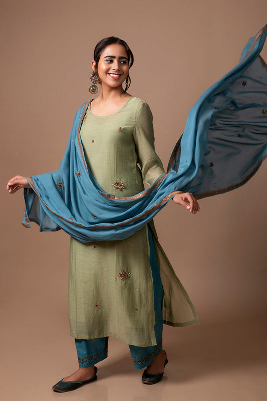 Green Chanderi Silk Kurta Set