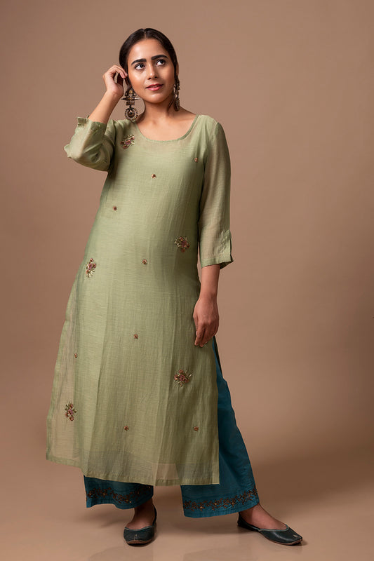 Green Chanderi Silk Kurta