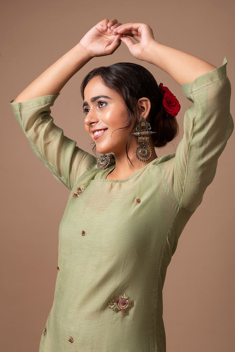 Green Chanderi Silk Kurta