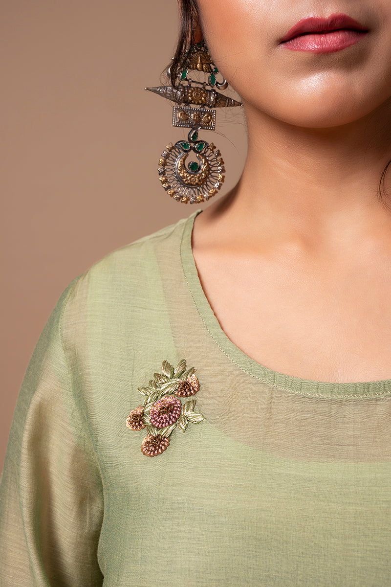 Green Chanderi Silk Kurta Set