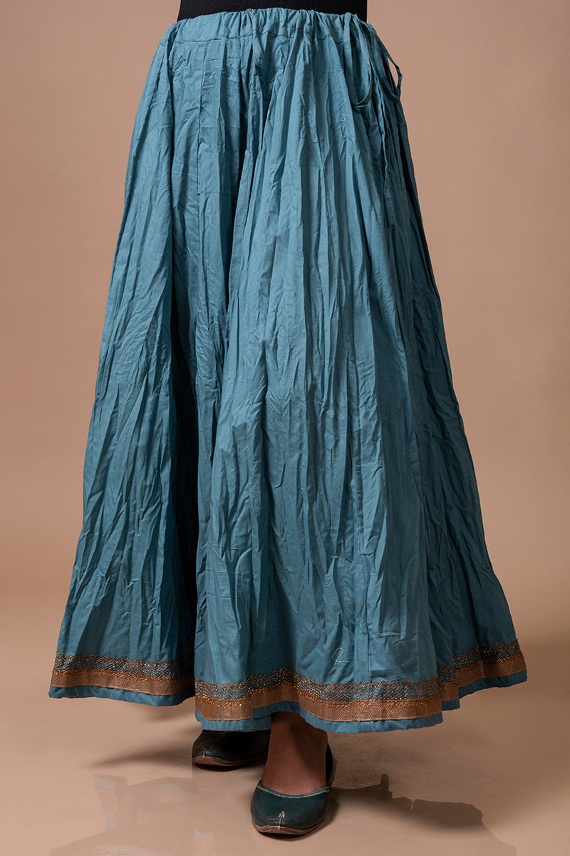 Teal Blue Cotton Flared Skirt
