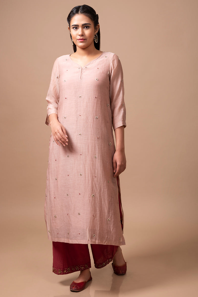 Old Rose Chanderi Silk Kurta
