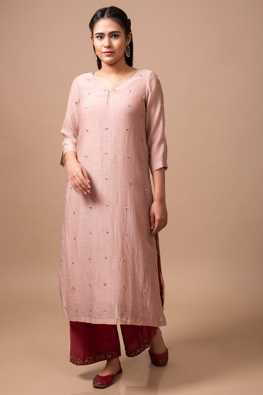 Old Rose Chanderi Silk Kurta