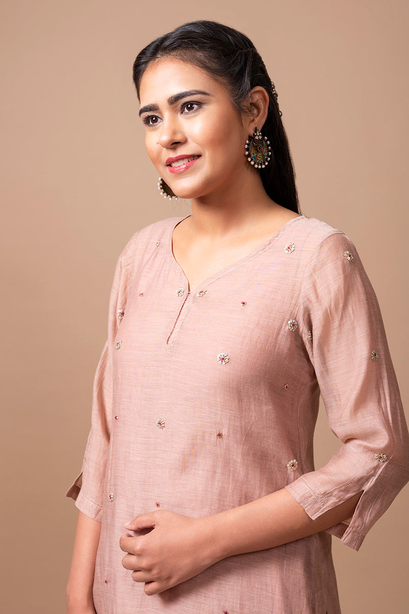 Old Rose Chanderi Silk Kurta