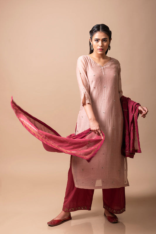 Old Rose Chanderi Silk Kurta Set