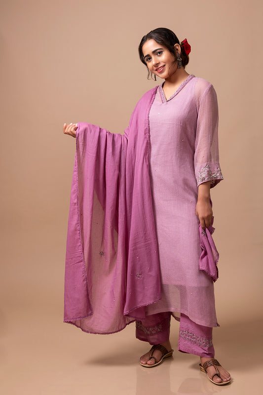 Purple Zardozi Mulmul Dupatta