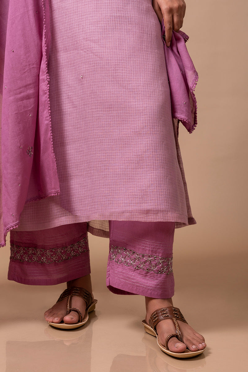 Mauve Kota Doria Kurta Set