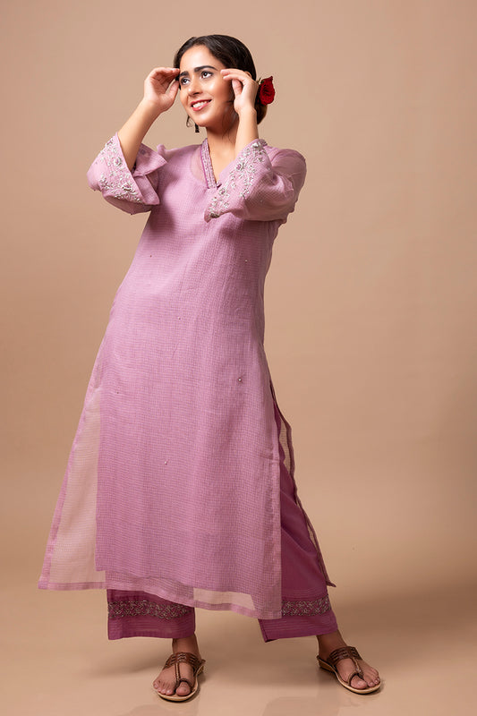 Mauve Kota Doria Kurta