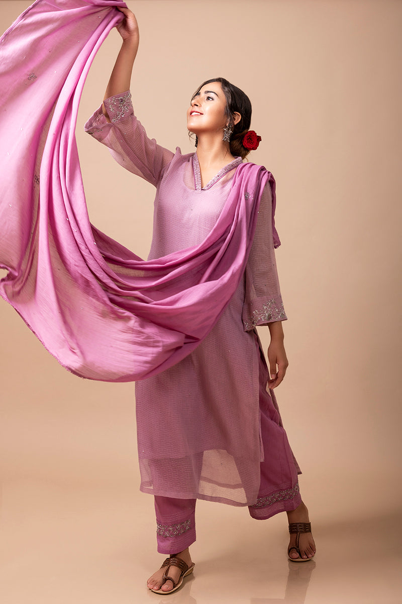 Mauve Kota Doria Kurta