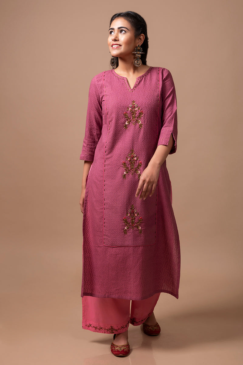 Plum Jacquard Kurta