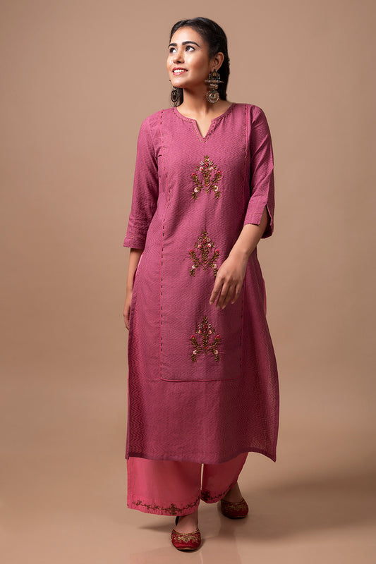 Plum Jacquard Kurta