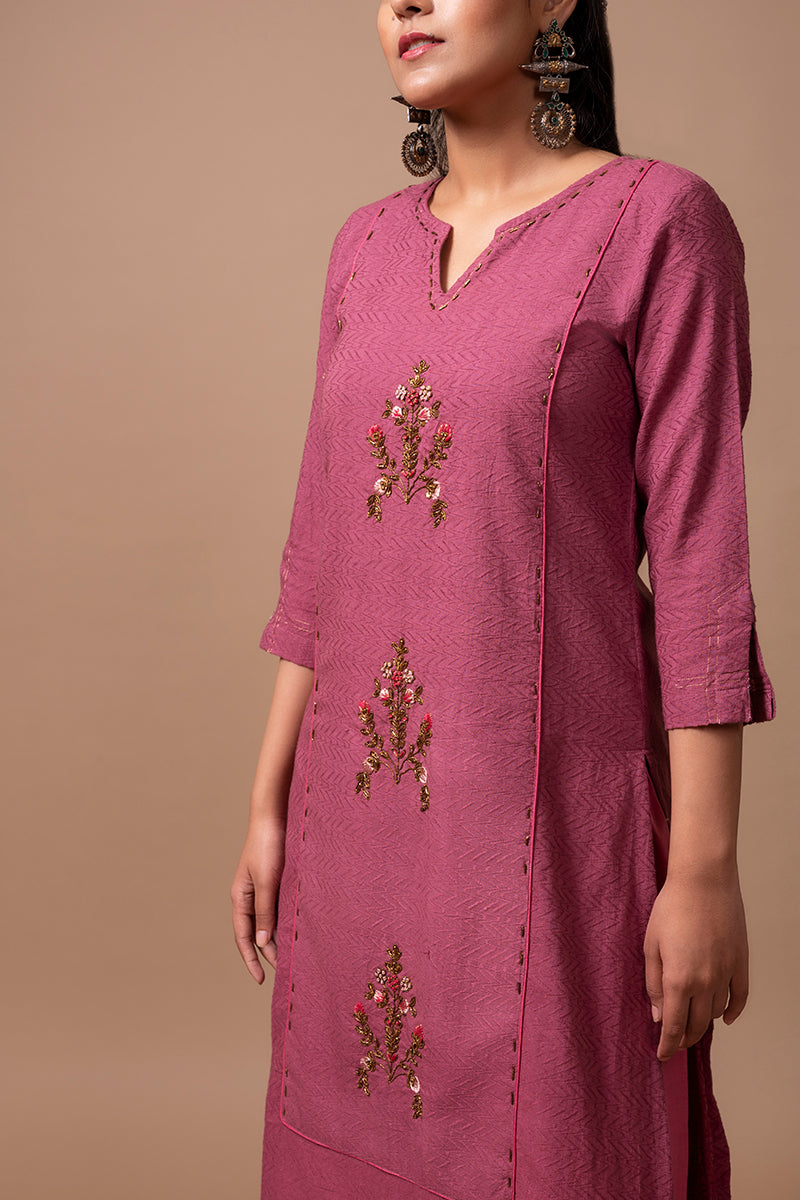 Plum Jacquard Kurta