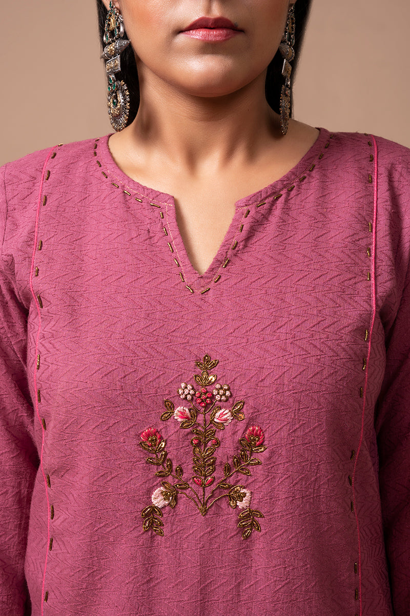 Plum Jacquard Kurta