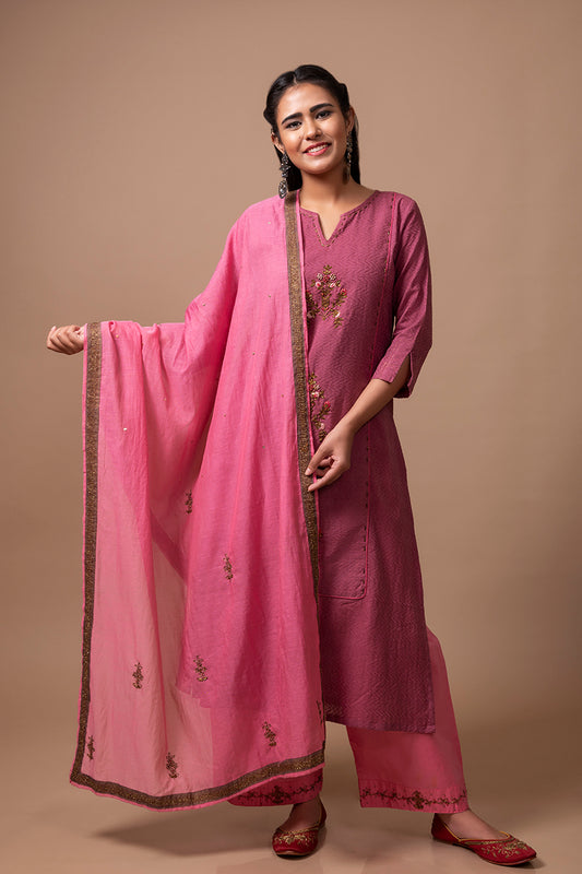 Pink Zardozi Chanderi Dupatta