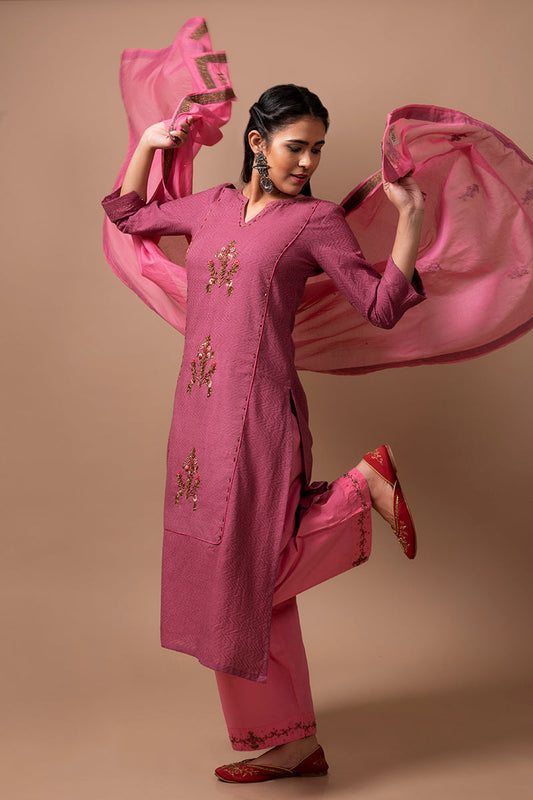 Plum Jacquard Kurta Set