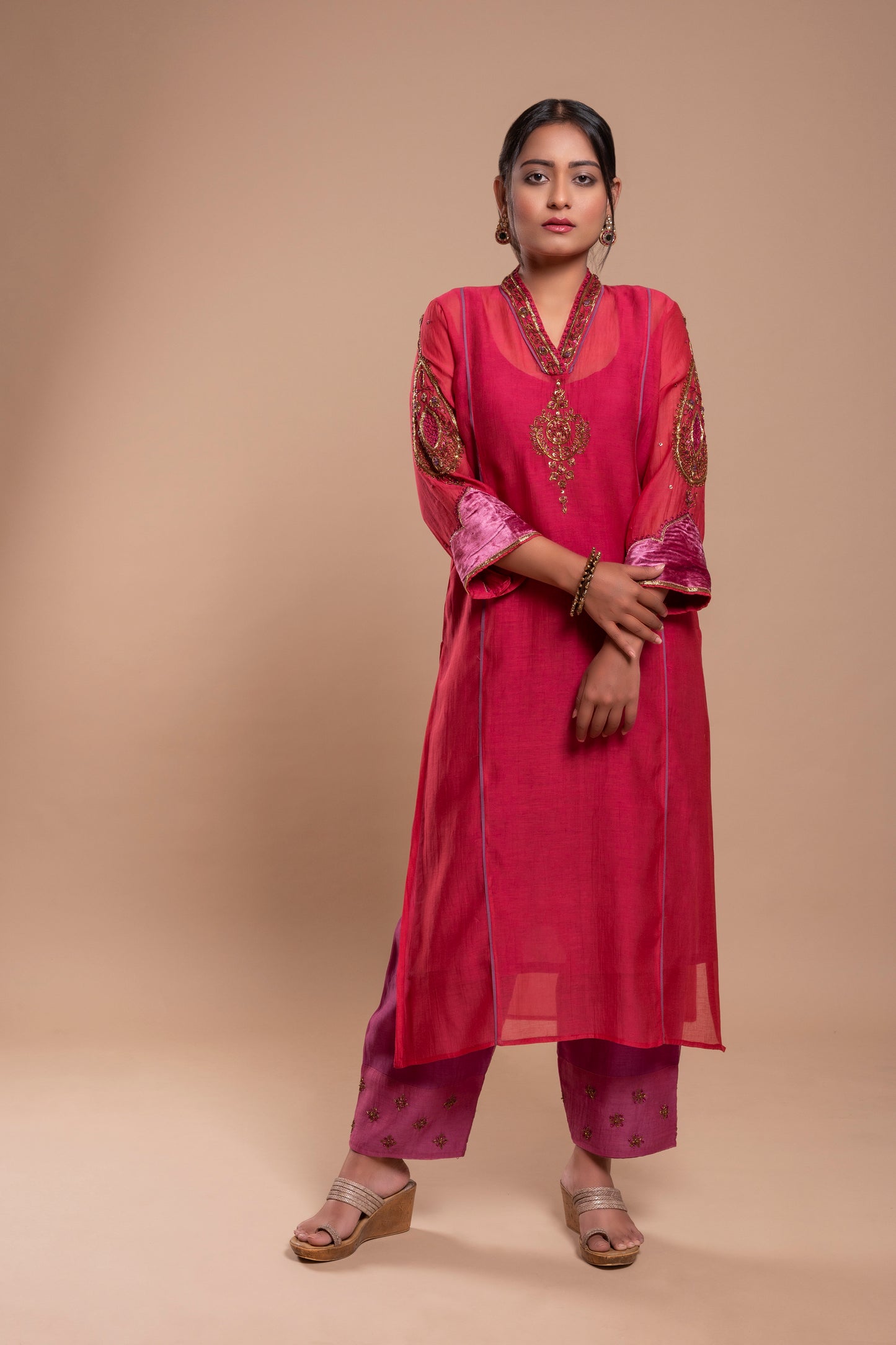 Red Chanderi Silk Kurta