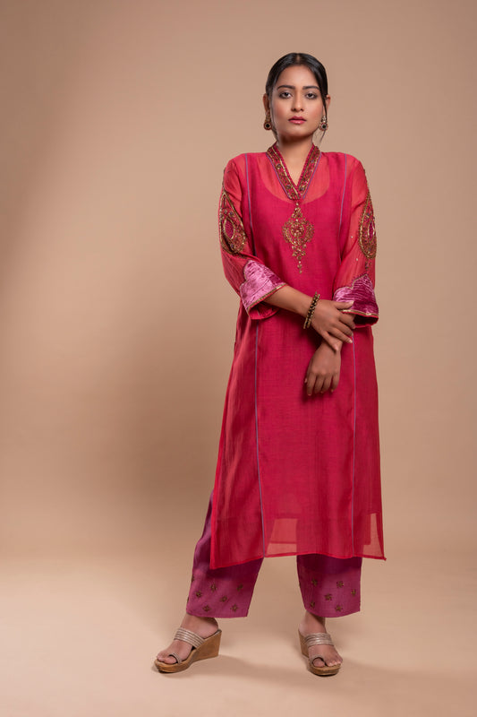 Red Chanderi Silk Kurta
