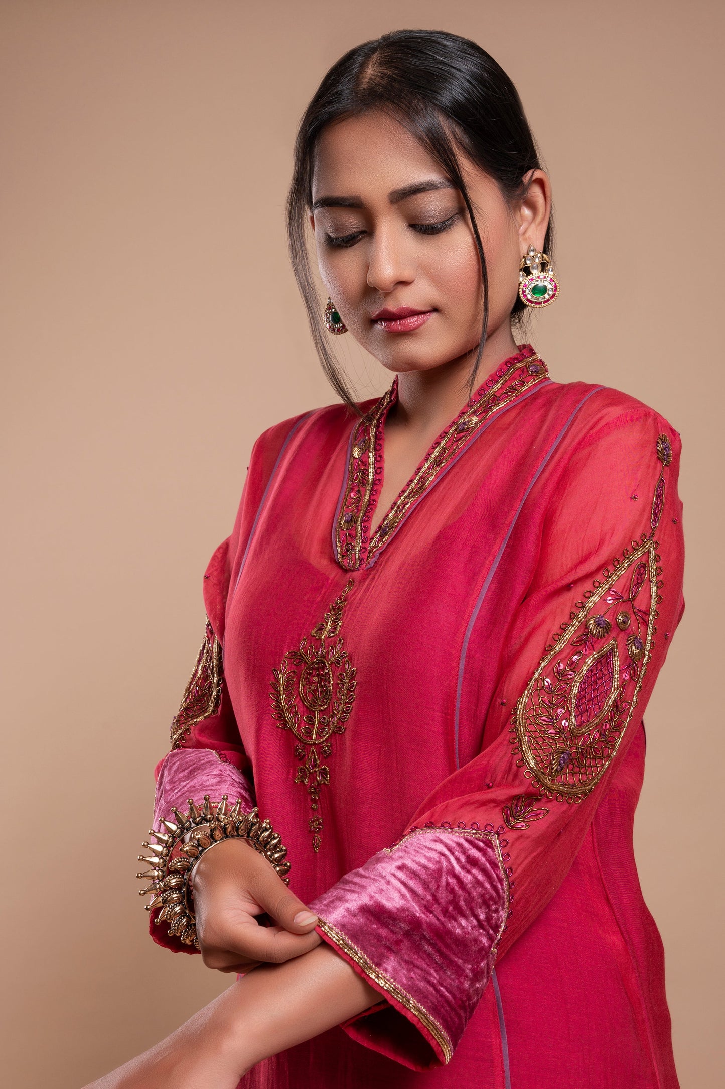 Red Chanderi Silk Kurta Set