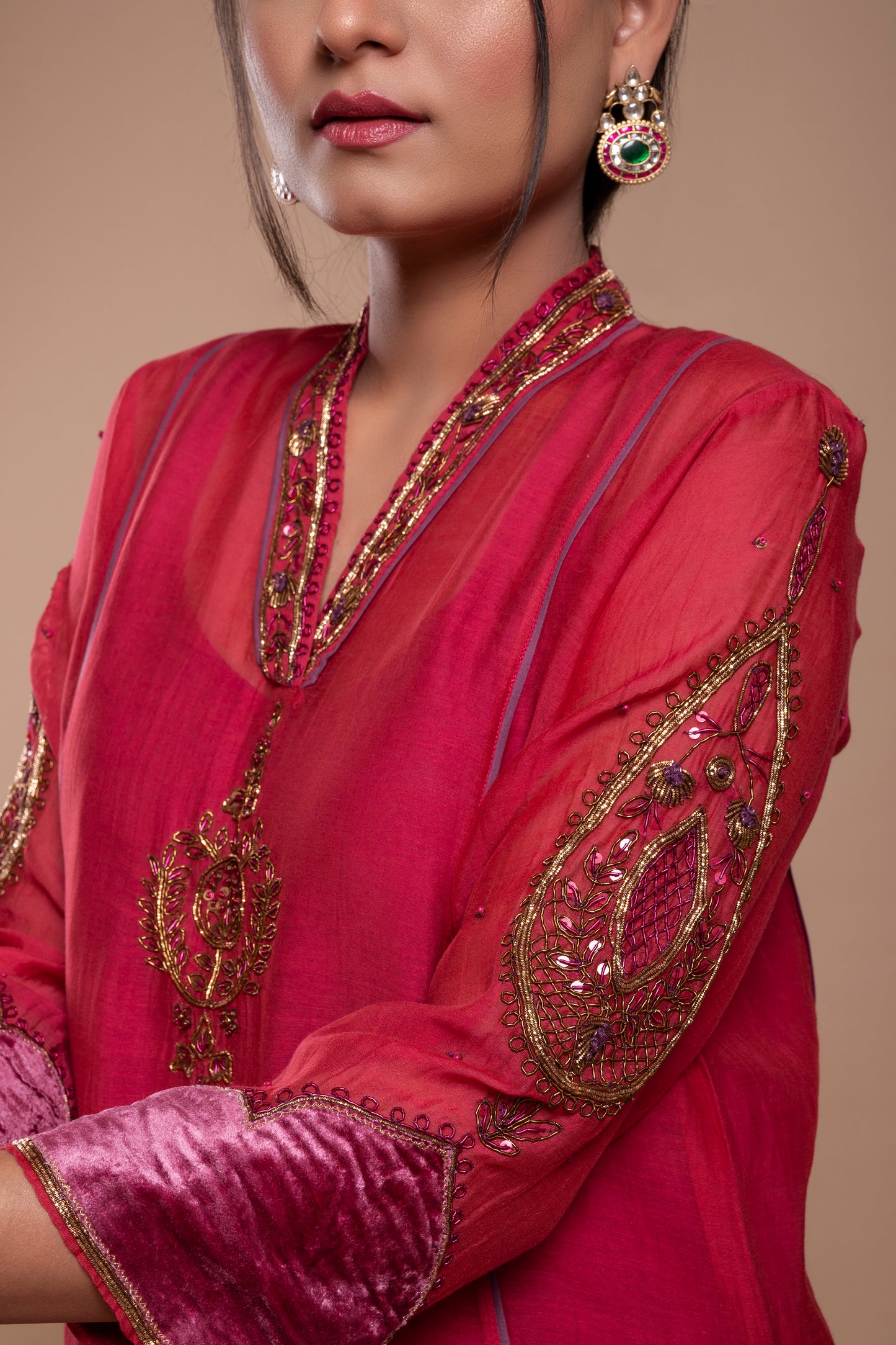 Red Chanderi Silk Kurta