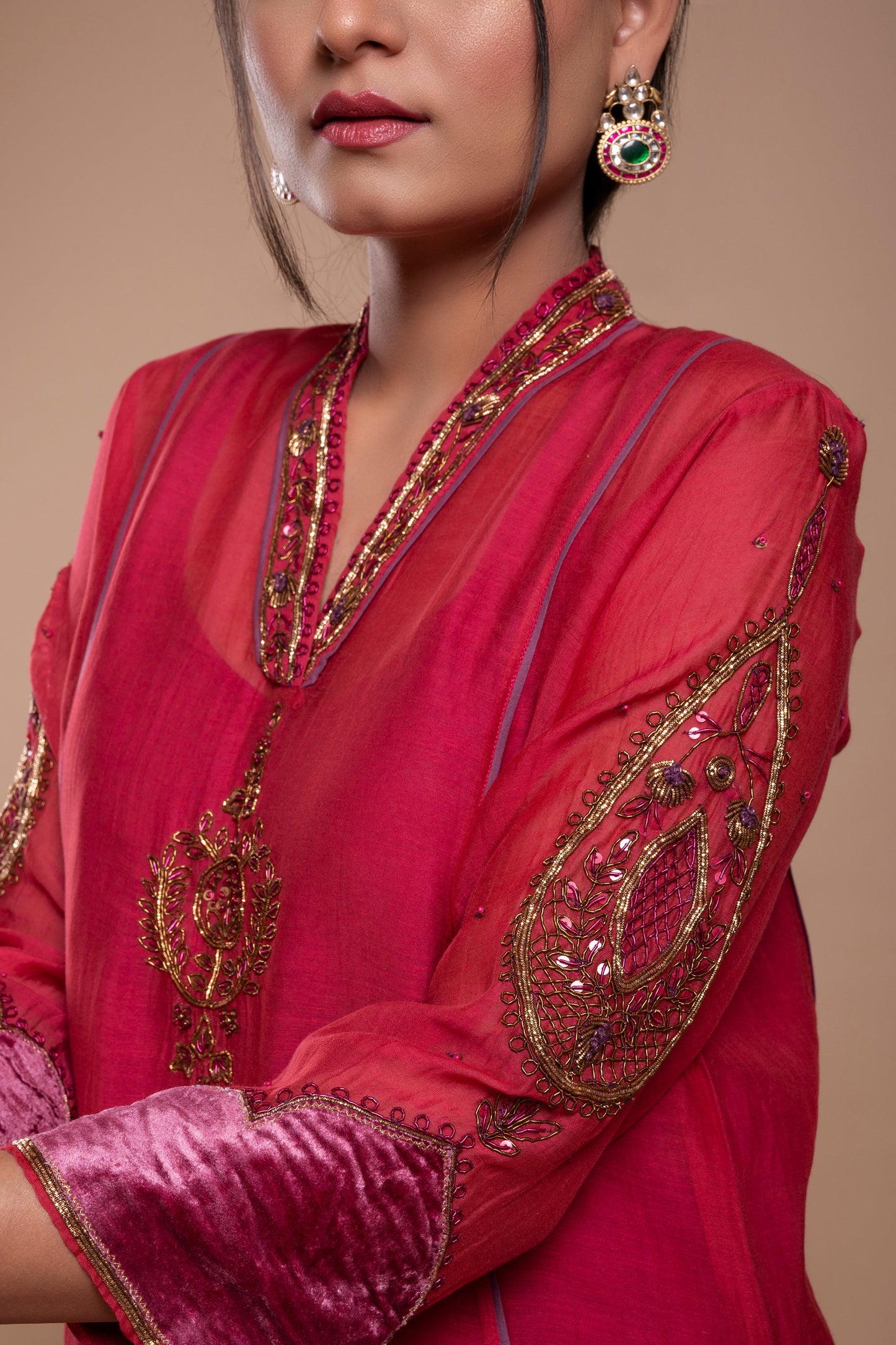 Red Chanderi Silk Kurta Set