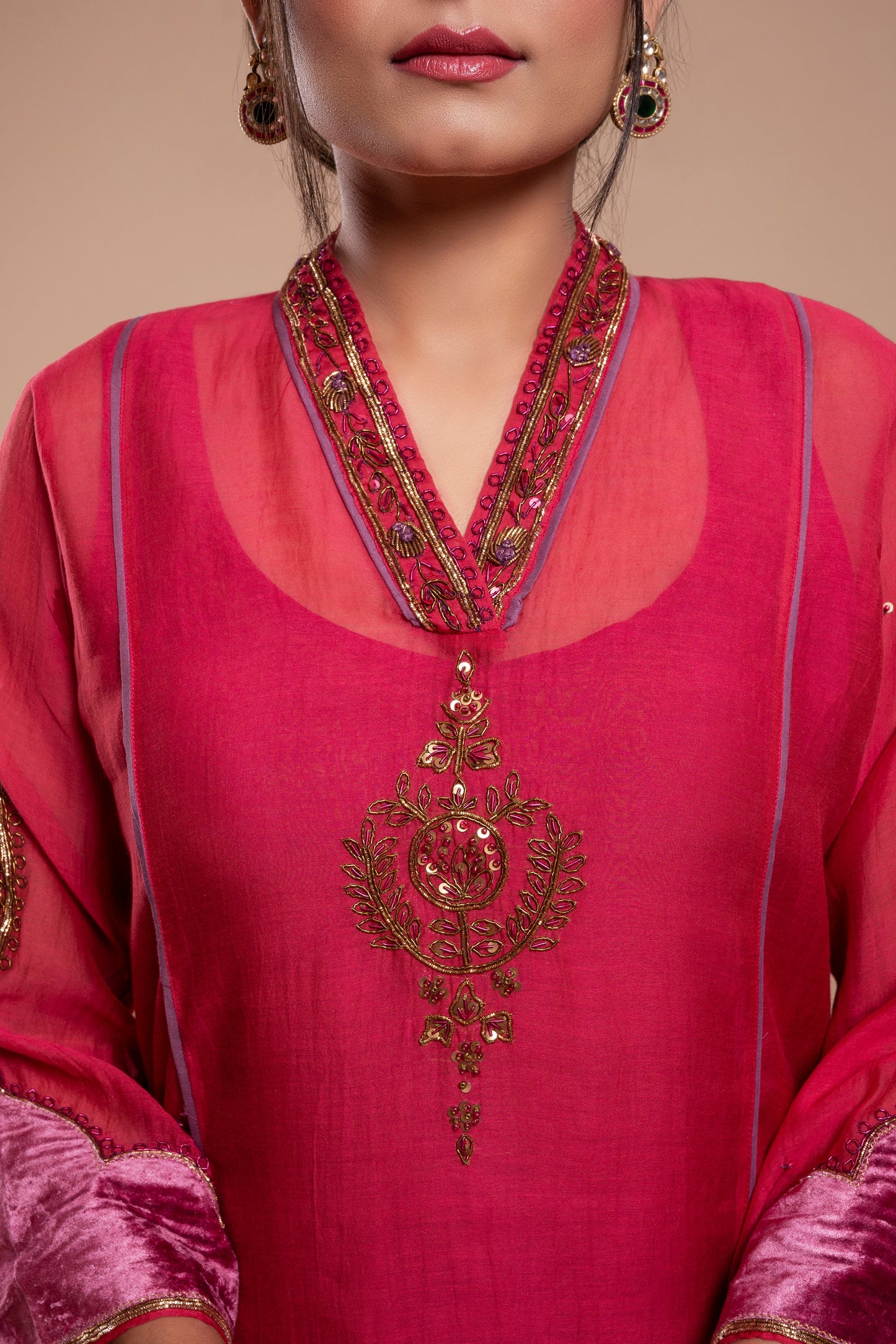 Red Chanderi Silk Kurta Set