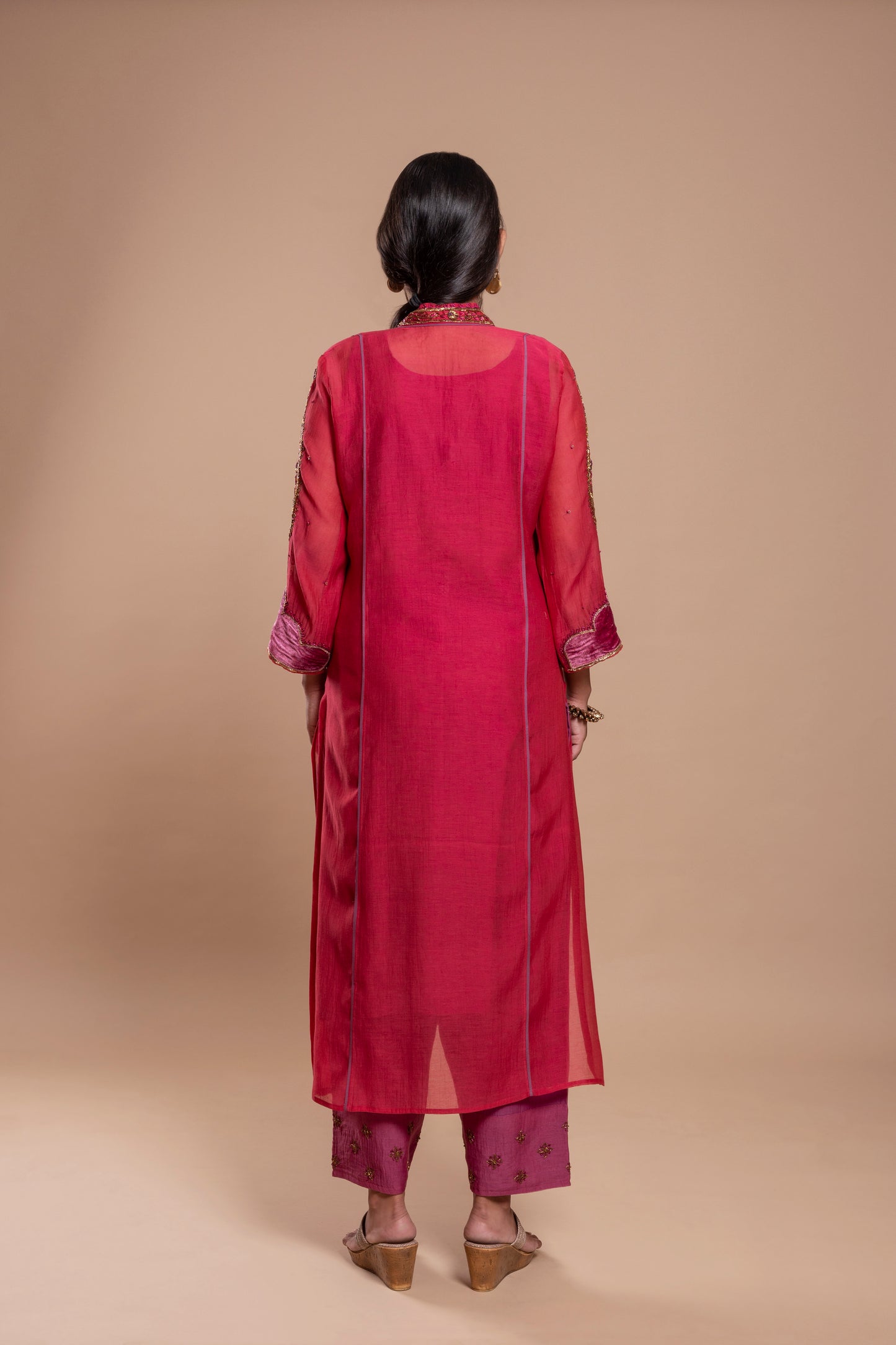 Red Chanderi Silk Kurta