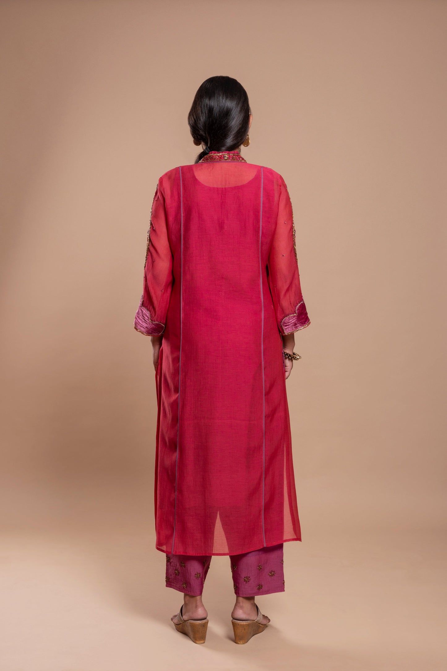 Red Chanderi Silk Kurta Set