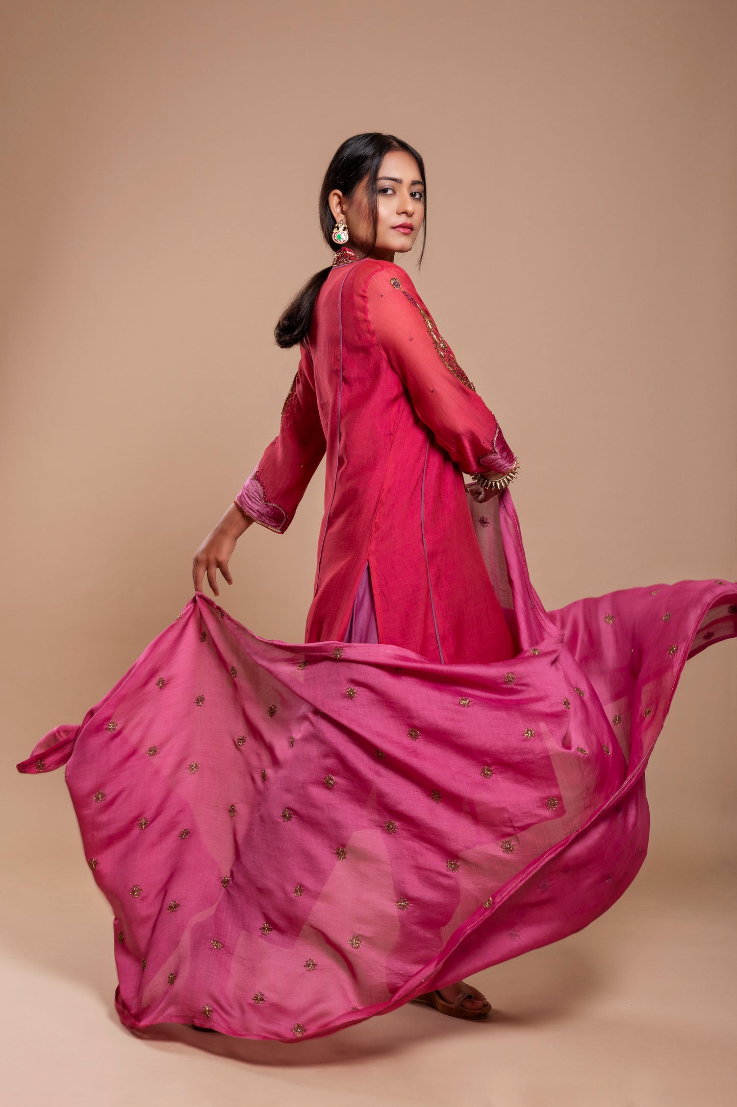 Red Chanderi Silk Kurta Set