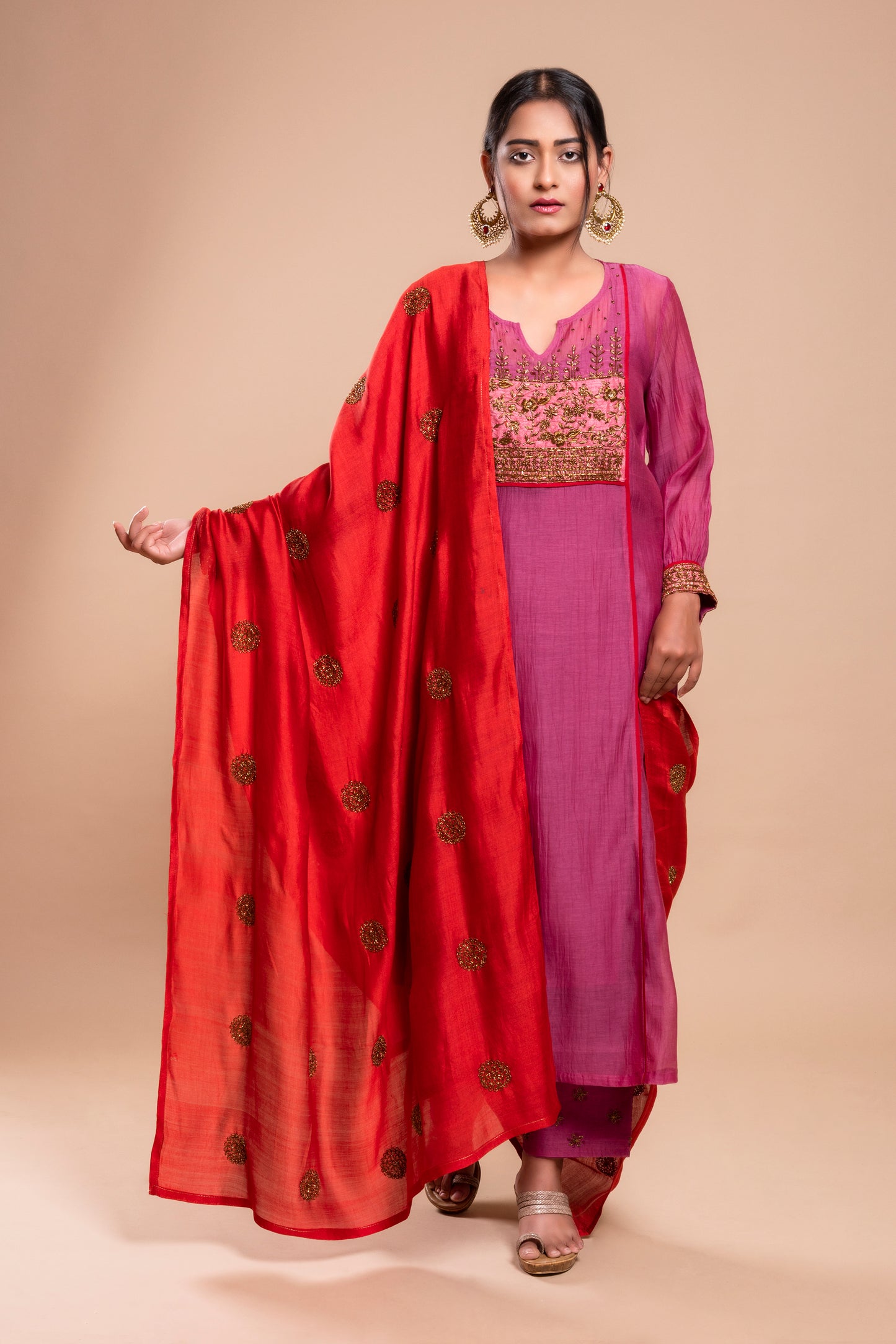 Red Chanderi Silk Dupatta
