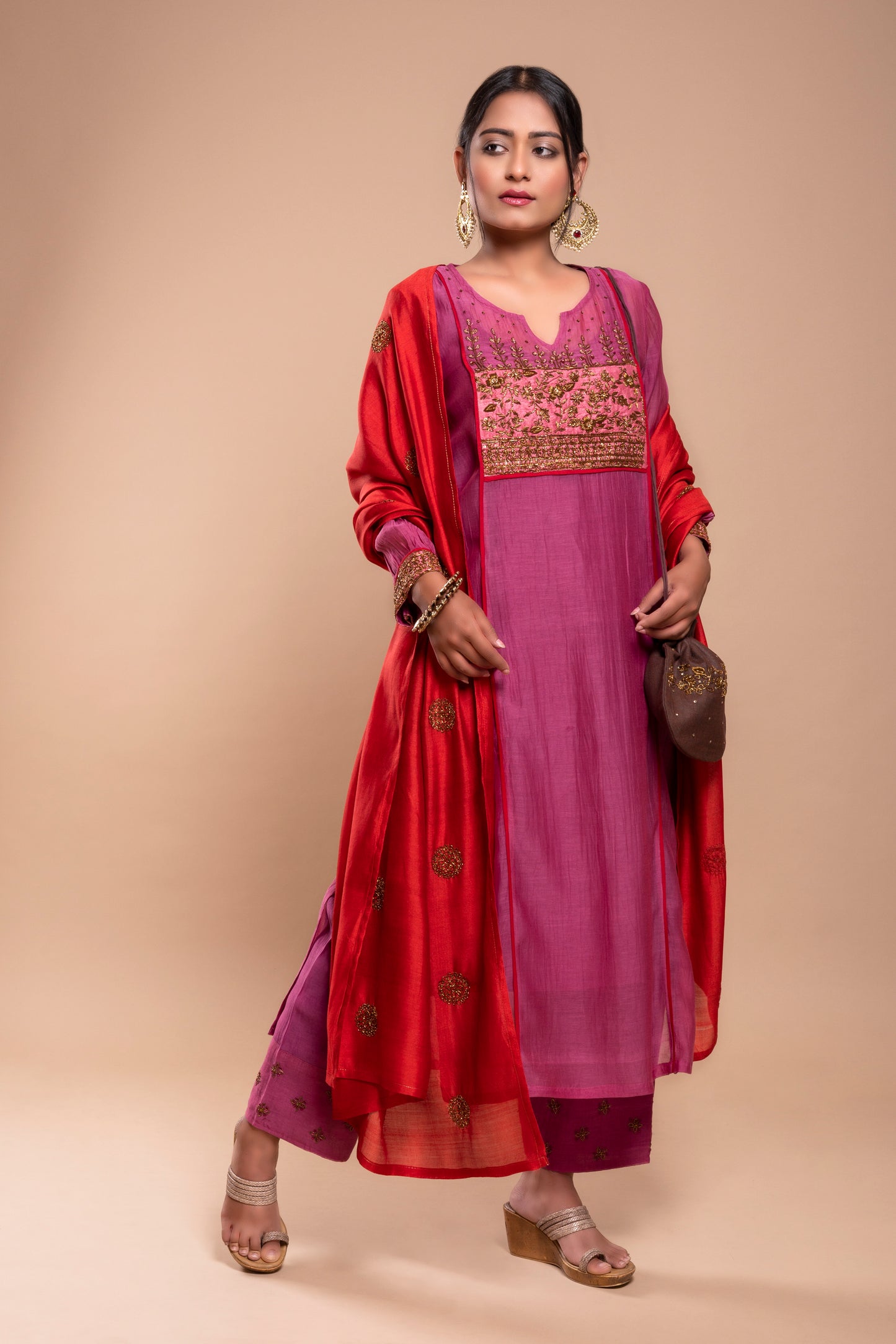 Purple Chanderi Silk Kurta