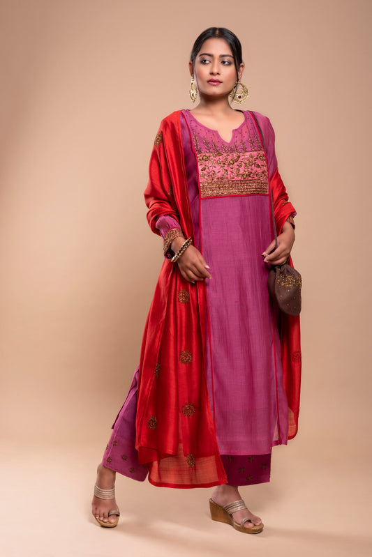 Purple Chanderi Silk Kurta Set