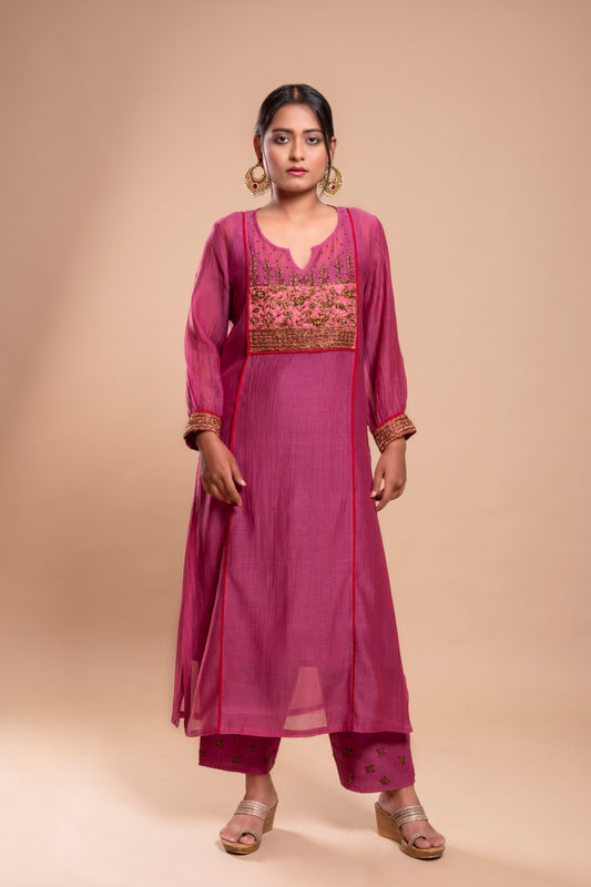 Purple Chanderi Silk Kurta