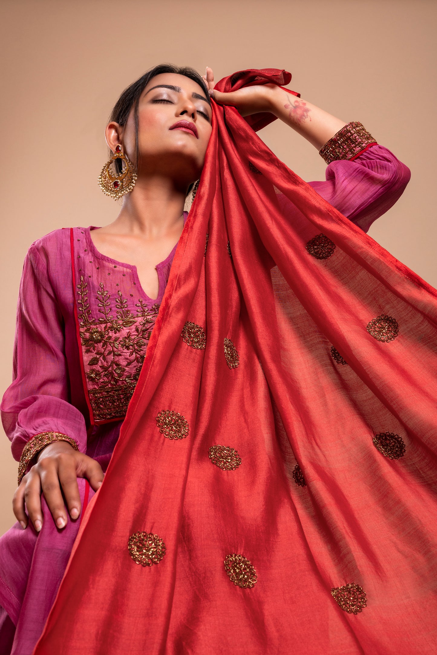 Red Chanderi Silk Dupatta