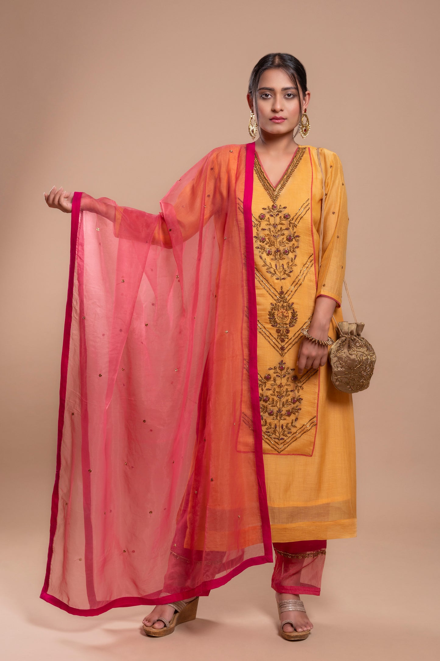 Dark Pink Silk Organza Dupatta