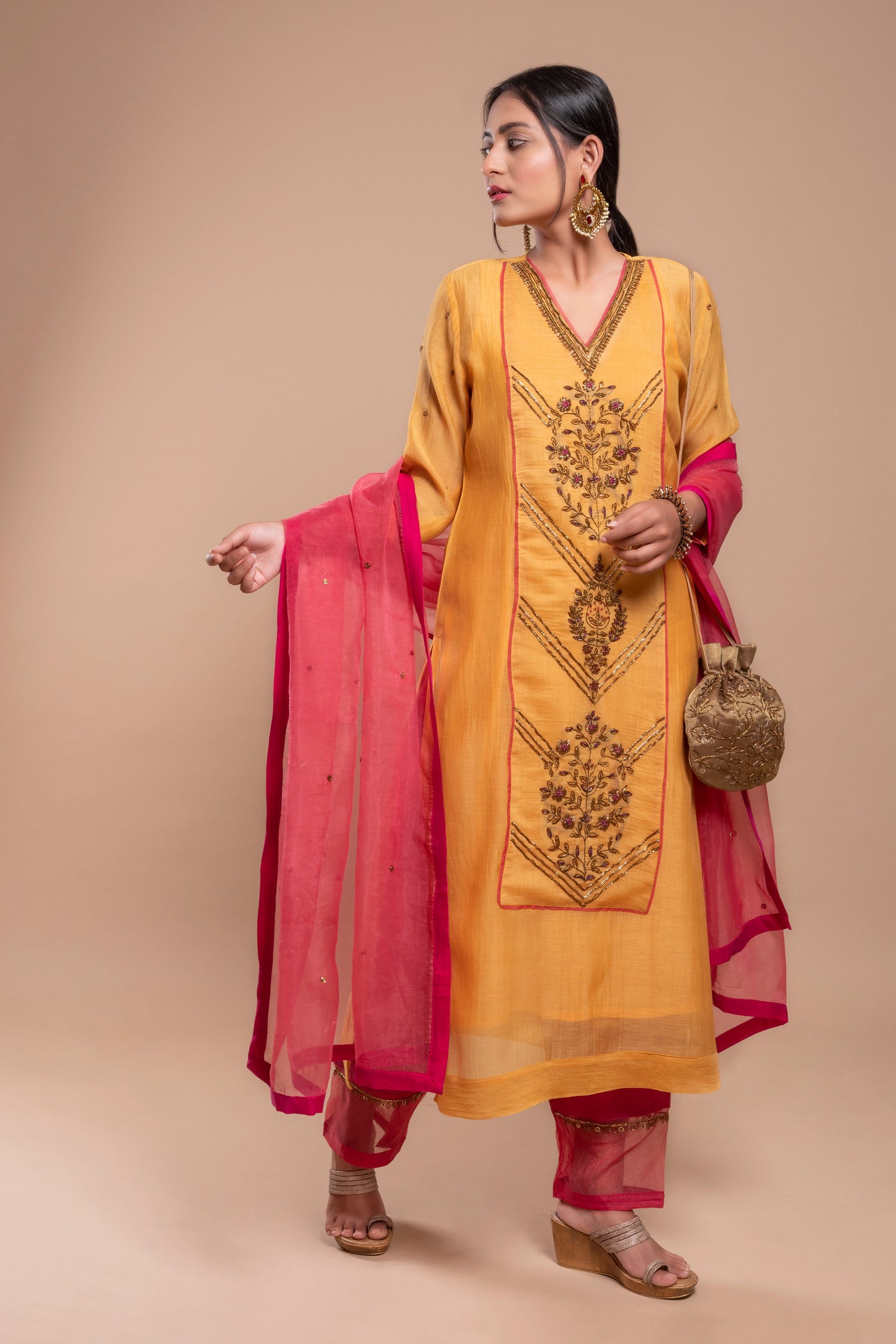 Yellow Chanderi Silk Kurta Set