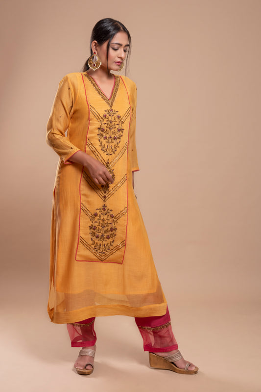 Yellow Chanderi Silk Kurta