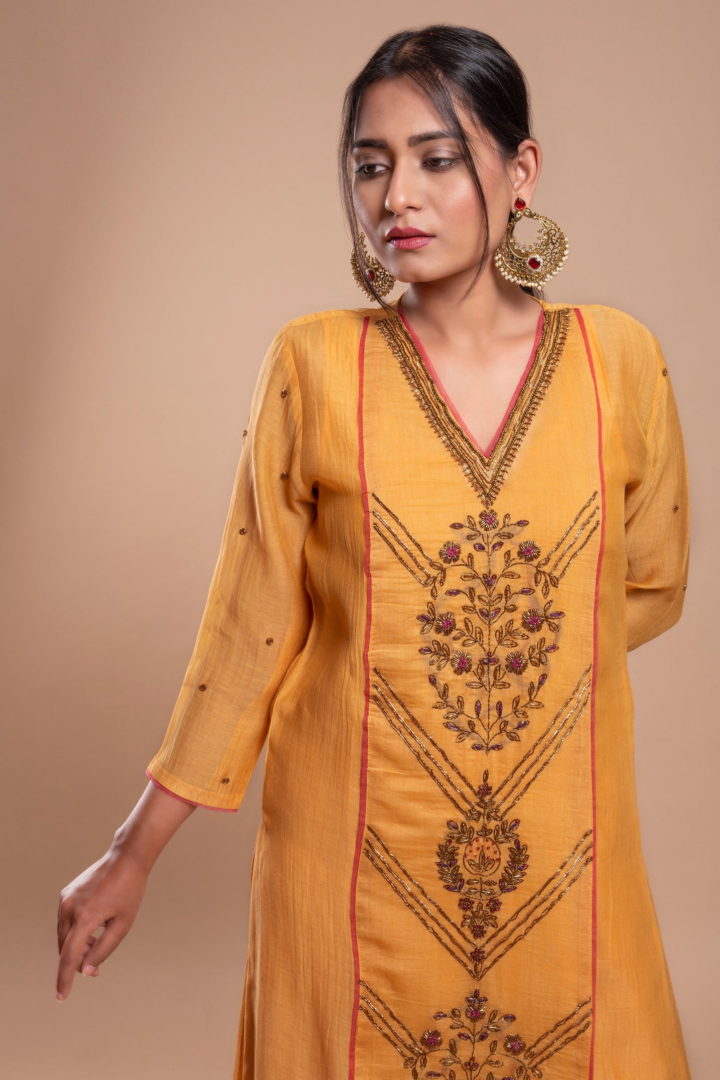 Yellow Chanderi Silk Kurta Set