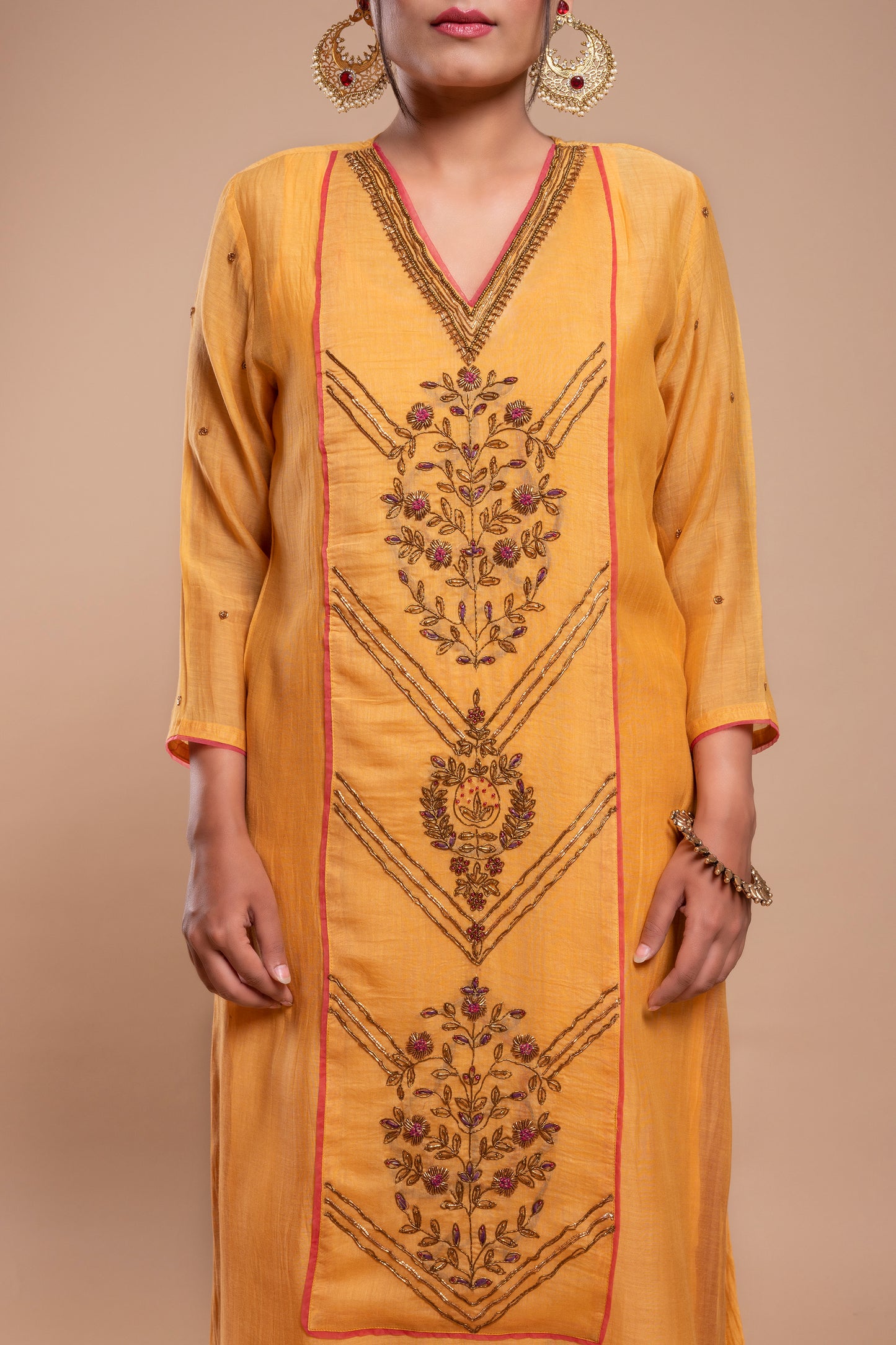 Yellow Chanderi Silk Kurta