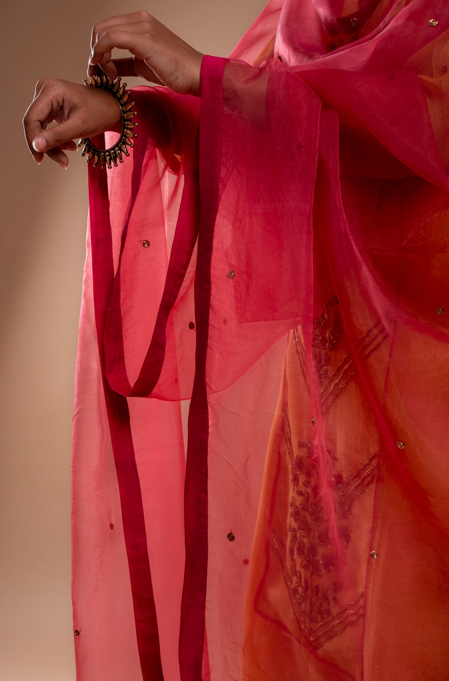Dark Pink Silk Organza Dupatta