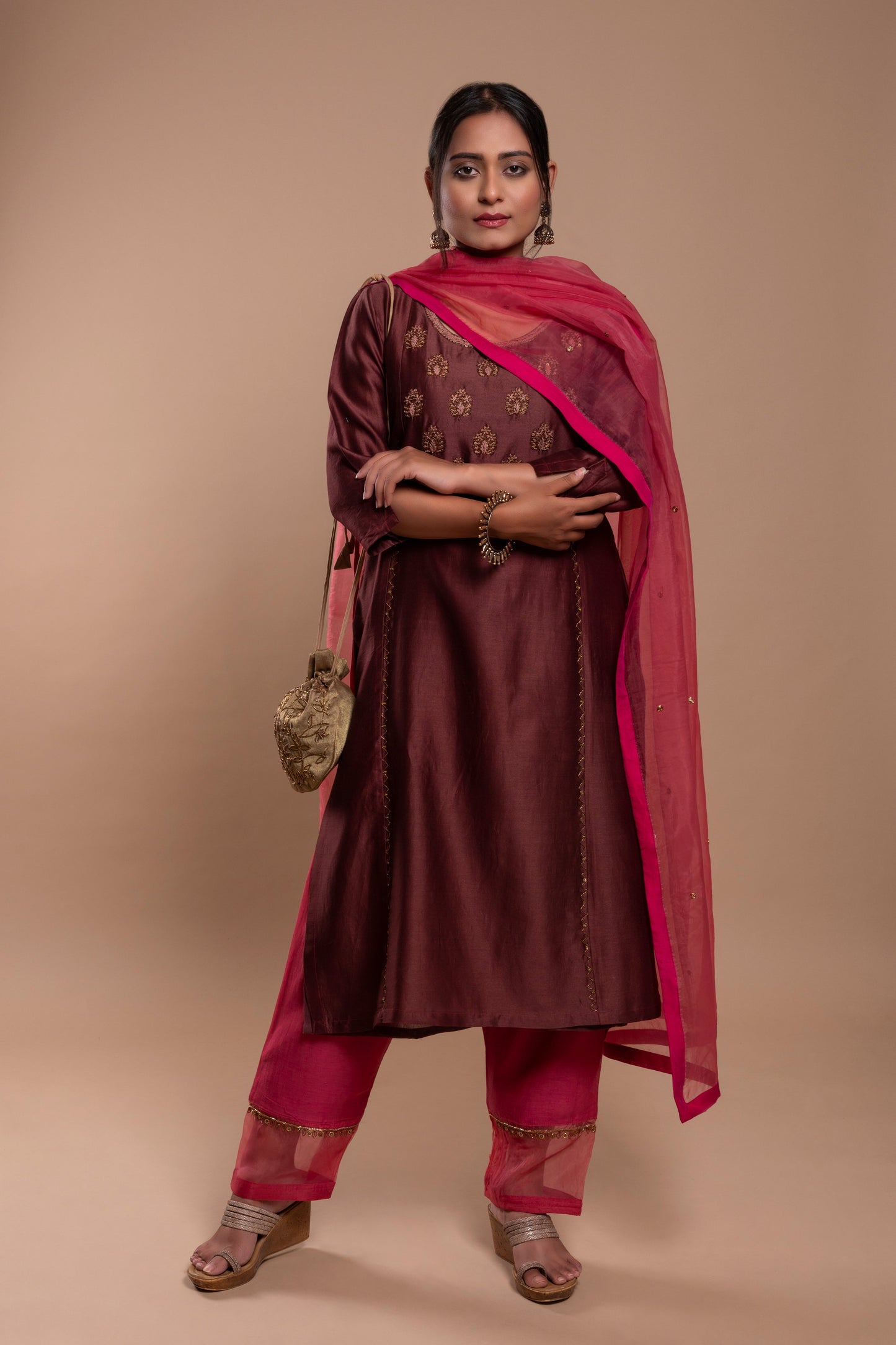 Burgundy Chanderi Silk Kurta Set